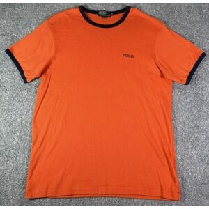 Vintage Polo Ralph Lauren Orange T Shirt Ringer Tee Ribbed Mens XL Y2K 90s
